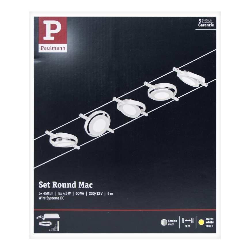Paulmann 94414 - SET 5xLED/4,5W Strahler für ein Seilsystem ROUNDMAC 230V glänzendes Chrom