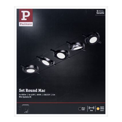 Paulmann 94418 - Set 5xLED/4,5W Sistema completo a cavo ROUNDMAC 230V nero