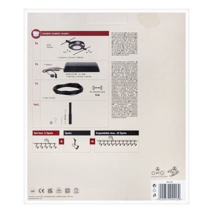 Paulmann 94418 - Set 5xLED/4,5W Sistema completo a cavo ROUNDMAC 230V nero