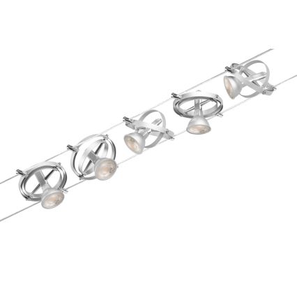 Paulmann 94436 - Set 5x GU5,3/10W, sistema completo a cavo CARDAN 230V, cromo opaco