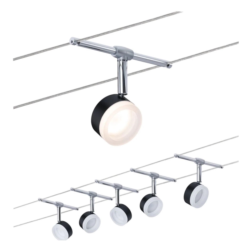 Paulmann 94457 - SET 5xLED/4W Spot für Seilsystem CLEAR 230V schwarz/glänzender Chrom
