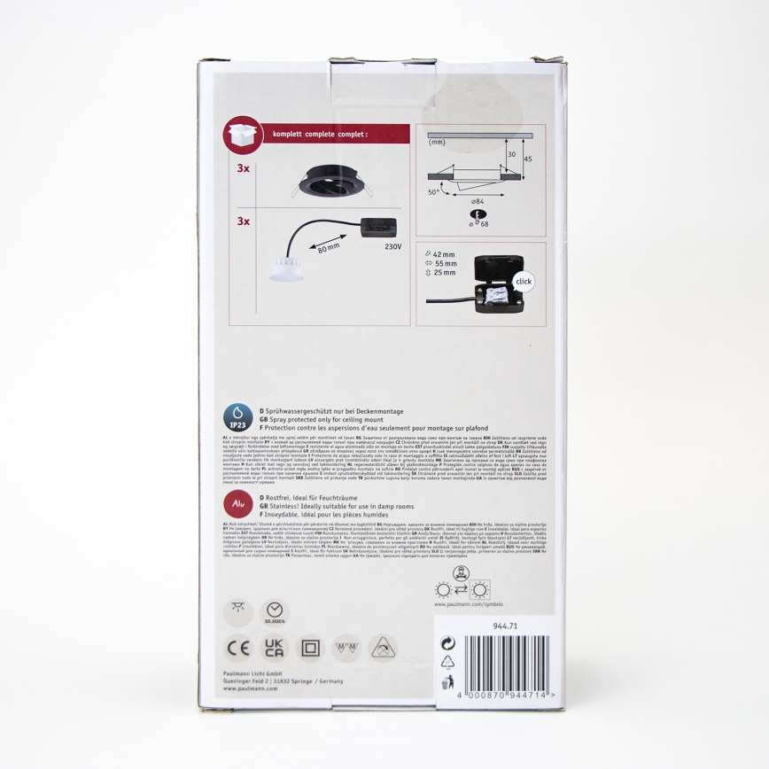 Paulmann 94471 - SET 3xLED/6W IP23 Lampada da incasso per bagno NOVA 230V