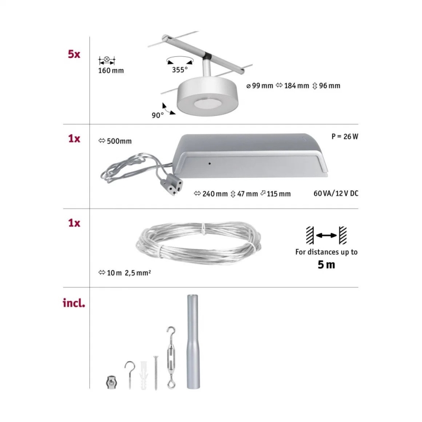 Paulmann 94475 - SET 5xLED/5W Faretto per sistema a binario CIRCLE 230V cromo opaco