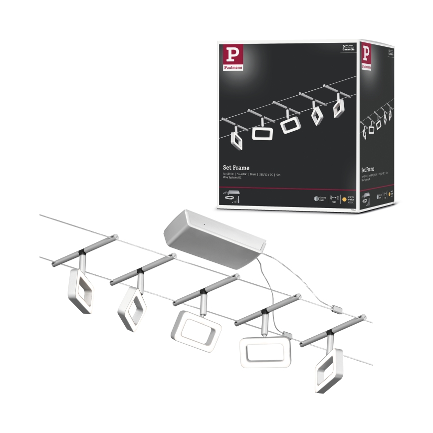 Paulmann 94481 - SET 5xLED/4,8W Komplettes Seilsystem FRAME 230V mattchrom
