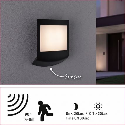 Paulmann 94513 - RGBW LED/8,2W IP44 Applique da esterno dimmerabile con sensore di movimento e sensore crepuscolare PADEA 230V antracite