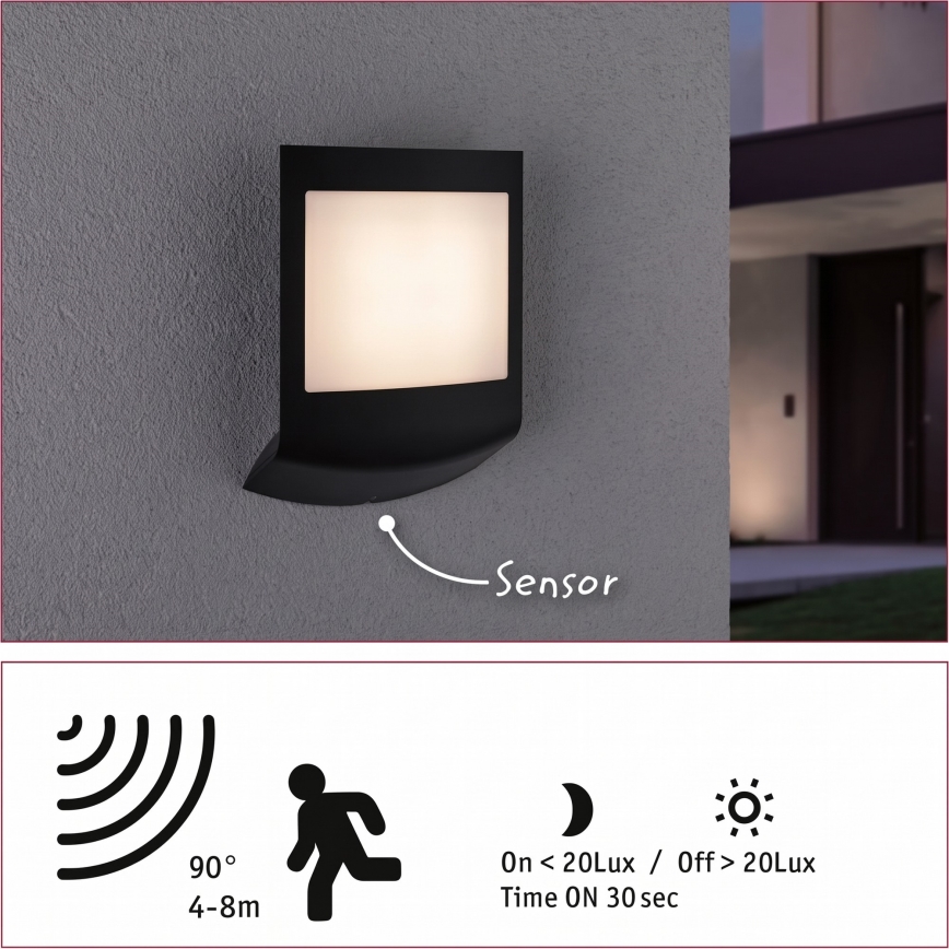 Paulmann 94513 - RGBW LED/8,2W IP44 Applique da esterno dimmerabile con sensore di movimento e sensore crepuscolare PADEA 230V antracite