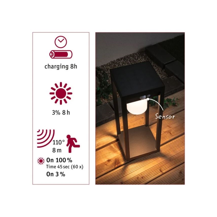 Paulmann 94573 - LED/5,5W IP44 Lampada solare con sensore MARISOL 3,7V 2000 mAh