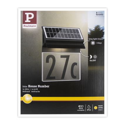 Paulmann 94694 - Numéro de maison solaire LED/0,2W IP44 NEDA 3,7V