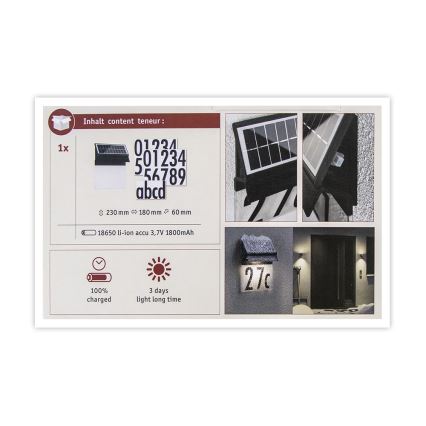 Paulmann 94694 - Numéro de maison solaire LED/0,2W IP44 NEDA 3,7V