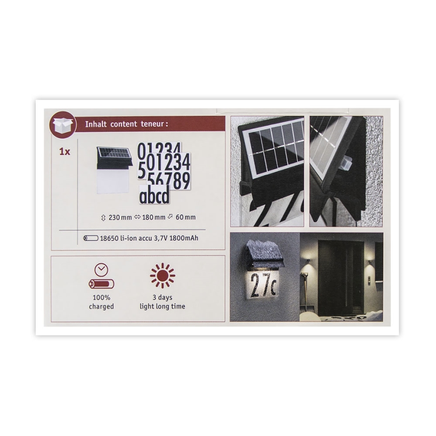 Paulmann 94694 - Numéro de maison solaire LED/0,2W IP44 NEDA 3,7V
