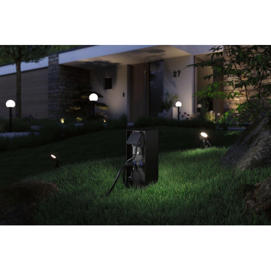 Paulmann 94701 -Multipresa verticale da esterno con sensore crepuscolare RIO 2Z SCHUKO 230V IP44