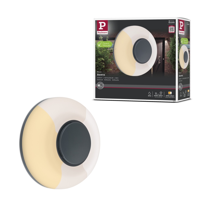 Paulmann 94955 - LED/20,5W IP65 Applique murale extérieure dimmable AUREVA 230V 2200/3000/4000K anthracite