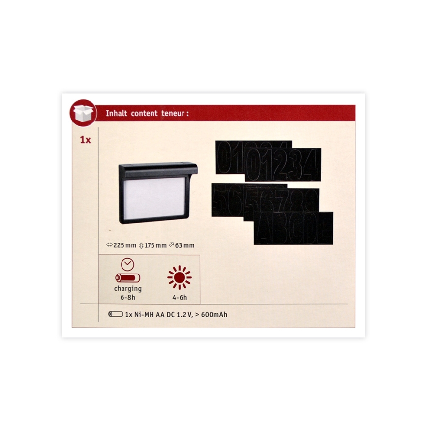 Paulmann 95388 - LED/0,05W IP44 Numero civico solare con sensore DAYTON 4,8V