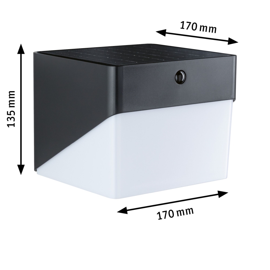 Paulmann 95746 - LED/2,3W IP44 Lampada da parete solare con sensore EILEEN 3,7/230V 4000 mAh nera