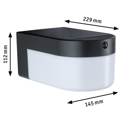 Paulmann 95747 - LED/2,3W IP44 Lampada da parete solare con sensore CALYNE 3,7/230V 4000 mAh nero