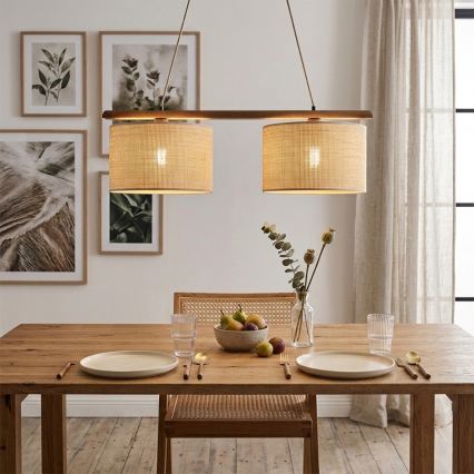 Pendelleuchte AIDA an Kabel, 2xE27/15W/230V, Ø 35 cm, Eiche/Raffia