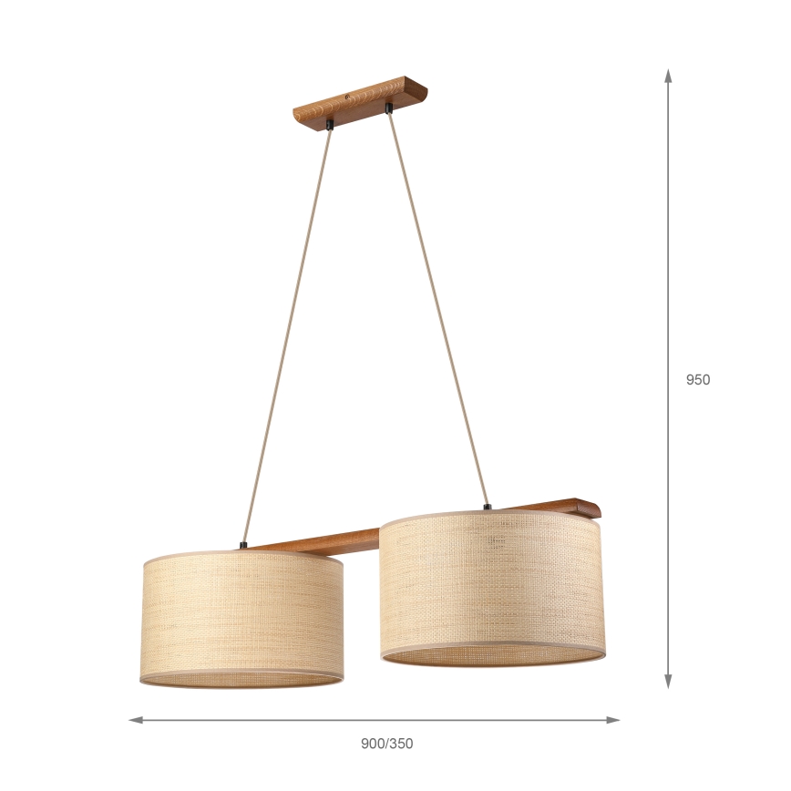 Pendelleuchte AIDA an Kabel, 2xE27/15W/230V, Ø 35 cm, Eiche/Raffia