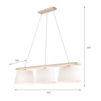 Pendelleuchte AIDA mit Kabelabhängung 3xE27/60W/230V Ø 25 cm Eiche/weiß