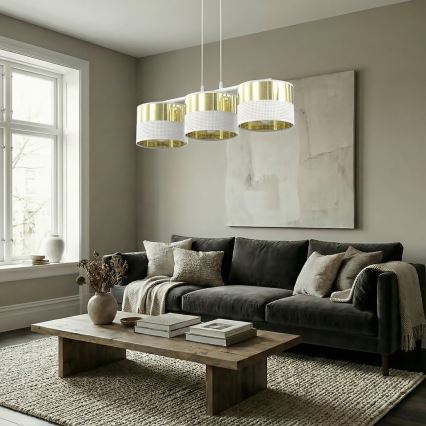 Pendelleuchte an Drahtseil LUX 3xE27/15W/230V weiß/gold