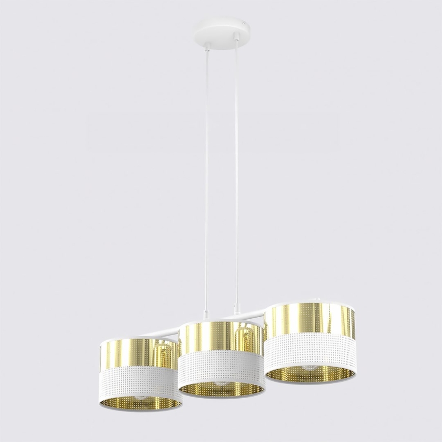Pendelleuchte an Drahtseil LUX 3xE27/15W/230V weiß/gold