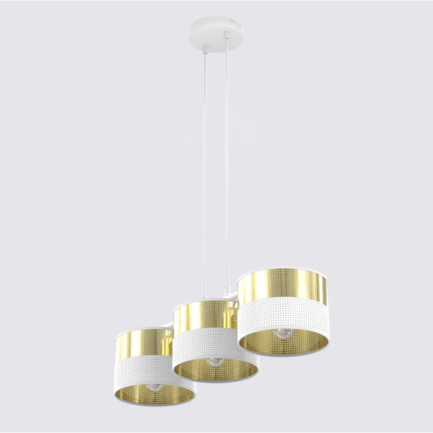 Pendelleuchte an Drahtseil LUX 3xE27/15W/230V weiß/gold