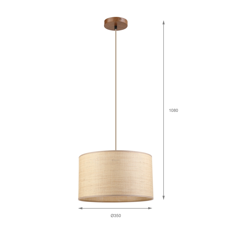Pendelleuchte an Kabel AIDA 1xE27/15W/230V Ø 35 cm Eiche/Raffia