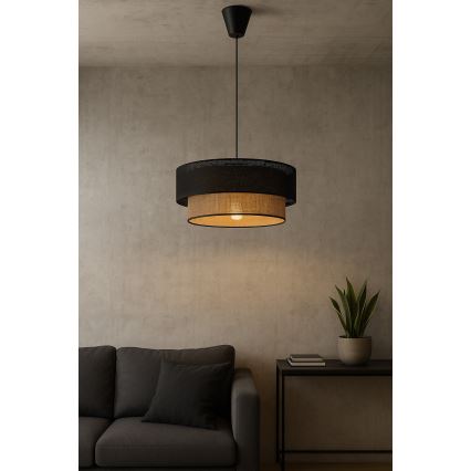 Pendelleuchte an Kabel BORHO 1xE27/60W/230V Ø 40 cm schwarz/jute