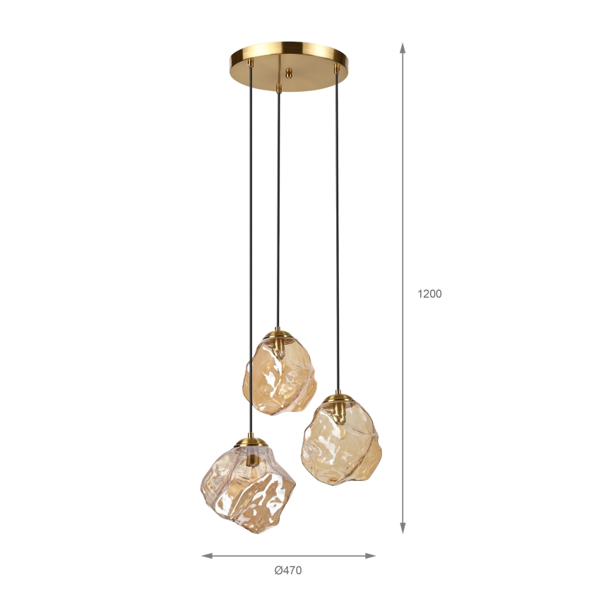 Pendelleuchte an Kabel CRISTAL 3xE14/15W/230V Messing/rauchiges Beige