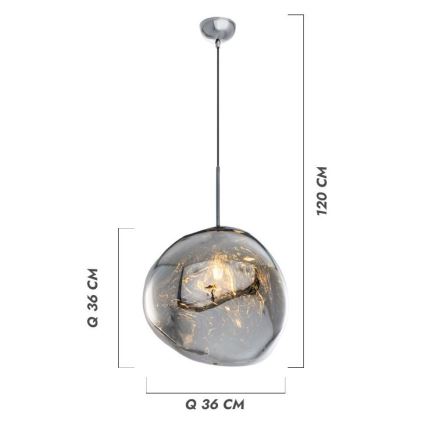 Pendelleuchte an Kabel CRUMPLED 1xE27/24W/230V Ø 36 cm rauchfarben