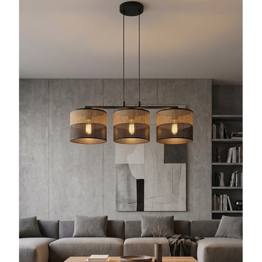 Pendelleuchte an Kabel KARBON, 3x E27/15W/230V, schwarz/braun