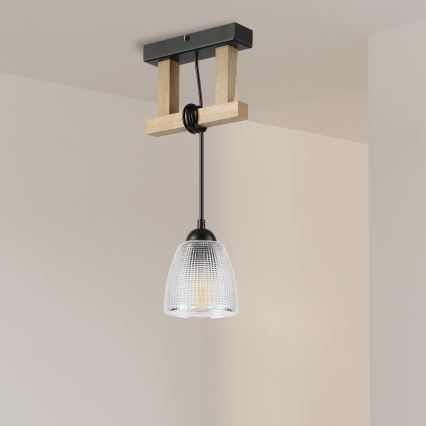 Pendelleuchte an Kabel LEANDRA 1xE27/15W/230V Eiche/Schwarz