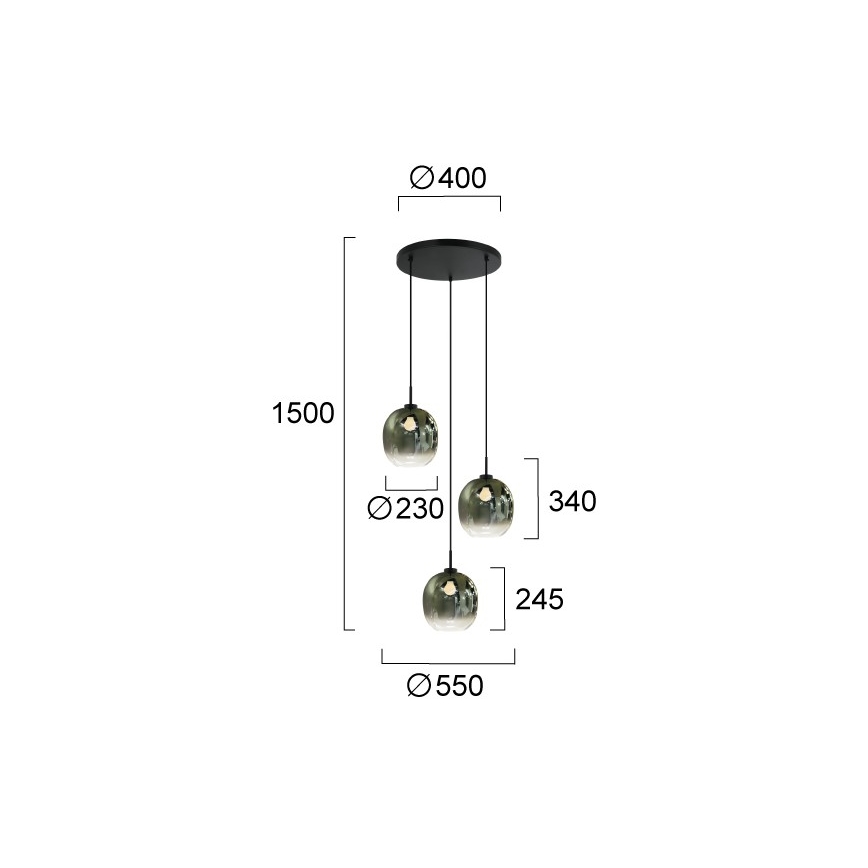 Pendelleuchte an Kabel MIRROR 3xE27/14W/230V rauchgrün