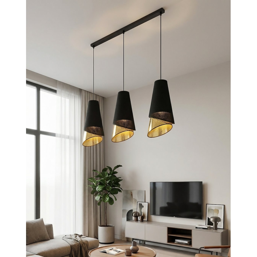 Pendelleuchte an Kabel MODA 3xE27/15W/230V schwarz/gold