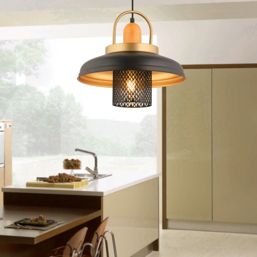 Pendelleuchte an Kabel MONZA 1xE27/40W/230V Ø 32 cm schwarz/gold