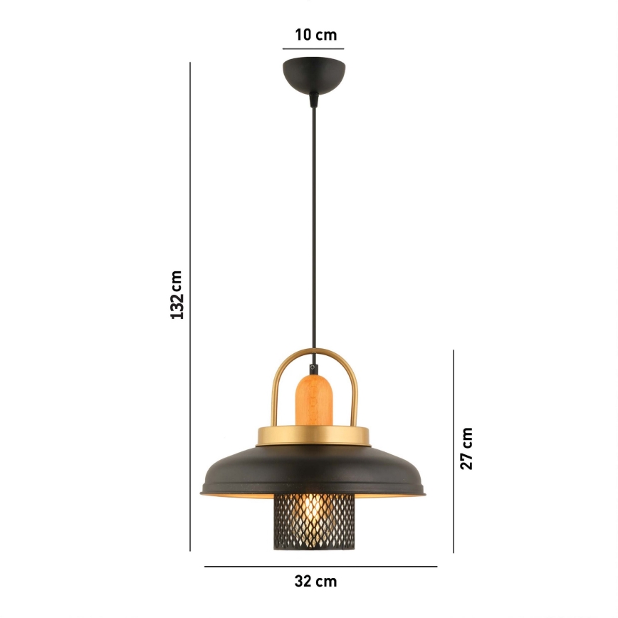 Pendelleuchte an Kabel MONZA 1xE27/40W/230V Ø 32 cm schwarz/gold