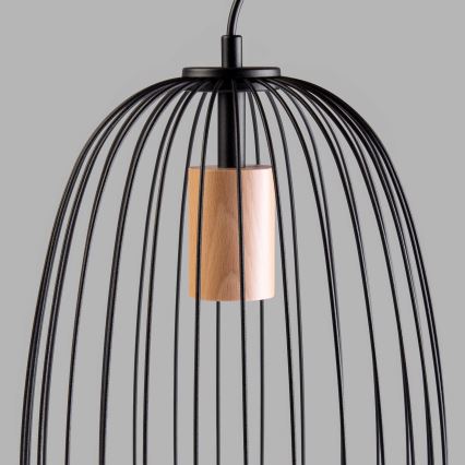 Pendelleuchte an Kabel OVELLA 1xE27/15W/230V Ø 25 cm Schwarz/Kiefer