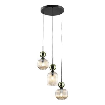 Pendelleuchte an Kabel SOPHIA 3xE14/10W/230V schwarz/grün/rauchfarbenes Beige