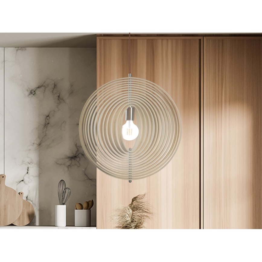 Pendelleuchte aus Holz mit Kabelaufhängung 1xE27/60W/230V Ø 43,5 cm Massivholz/Furnier/Buche/Gummibaum