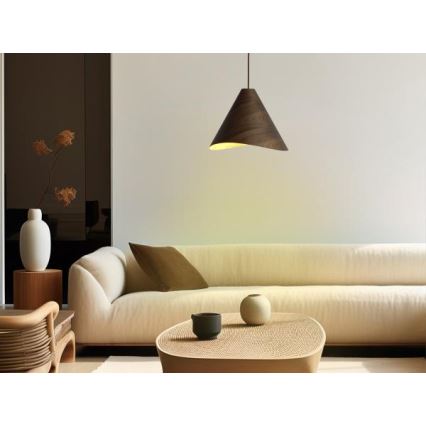 Pendelleuchte aus massivem Holz an Kabel, 1xE27/60W/230V, Ø 33 cm, Nussbaum / Kautschukholz