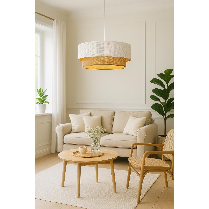 Pendelleuchte BORHO an Textilkabel 1xE27/60W/230V Ø 50 cm weiß/Jute