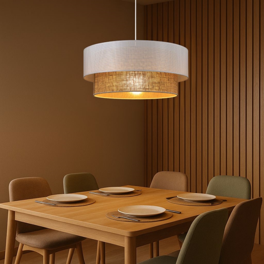 Pendelleuchte BORHO an Textilkabel 1xE27/60W/230V Ø 50 cm weiß/Jute