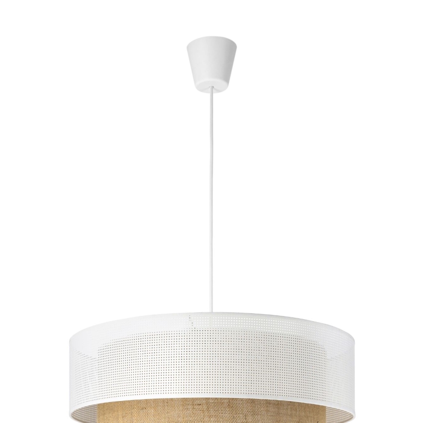 Pendelleuchte BORHO an Textilkabel 1xE27/60W/230V Ø 50 cm weiß/Jute