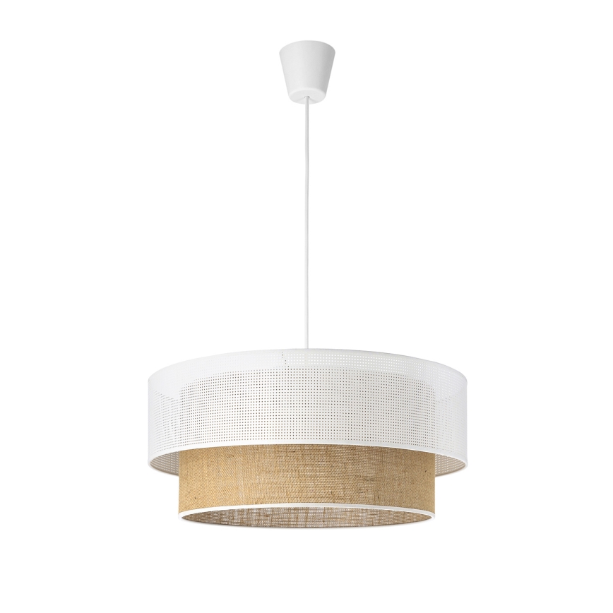 Pendelleuchte BORHO an Textilkabel 1xE27/60W/230V Ø 50 cm weiß/Jute