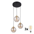 Pendelleuchte DEVI mit Kabelaufhängung 3xE27/15W/230V schwarz/rauchbeige