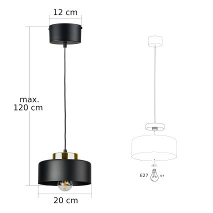 Pendelleuchte IGNIA mit Kabelaufhängung 1xE27/60W/230V Schwarz/Gold