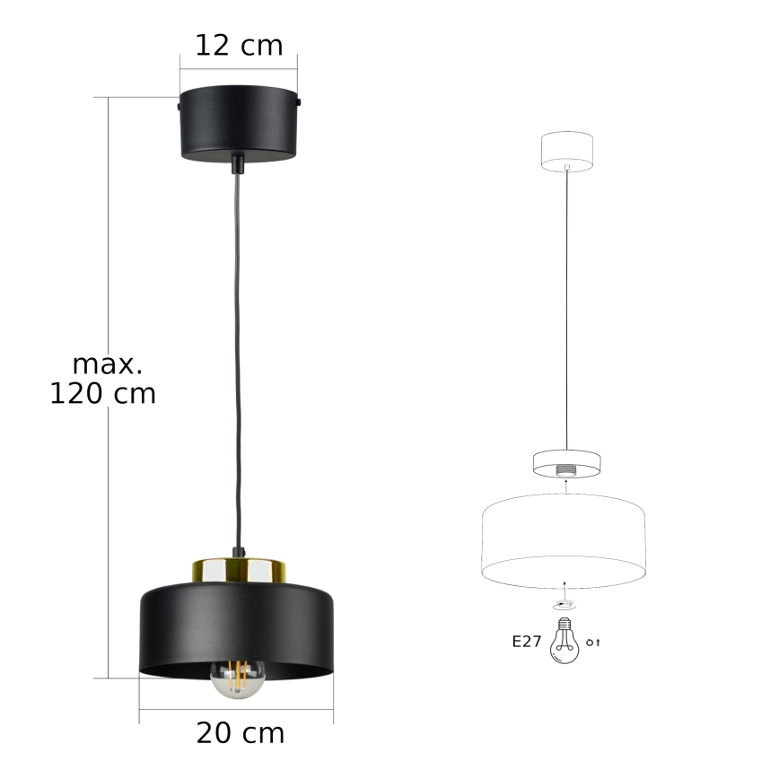 Pendelleuchte IGNIA mit Kabelaufhängung 1xE27/60W/230V Schwarz/Gold