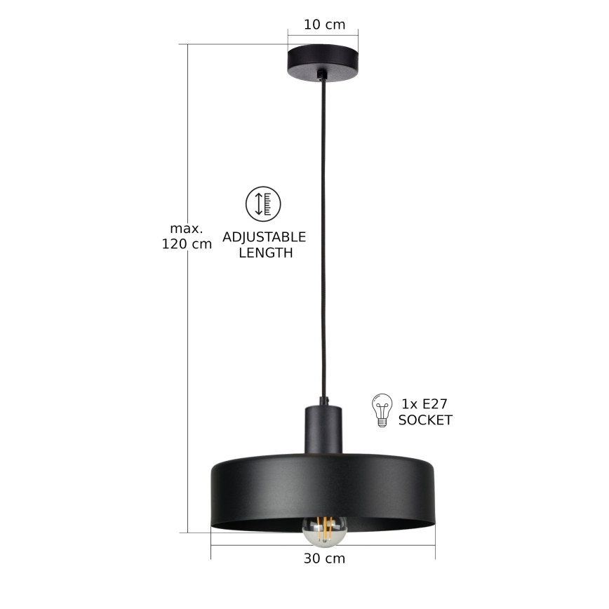 Pendelleuchte mit Kabel ARCANE 1xE27/60W/230V schwarz