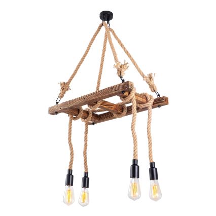 Pendelleuchte mit Kabel EREBOS 4xE27/40W/230V braun