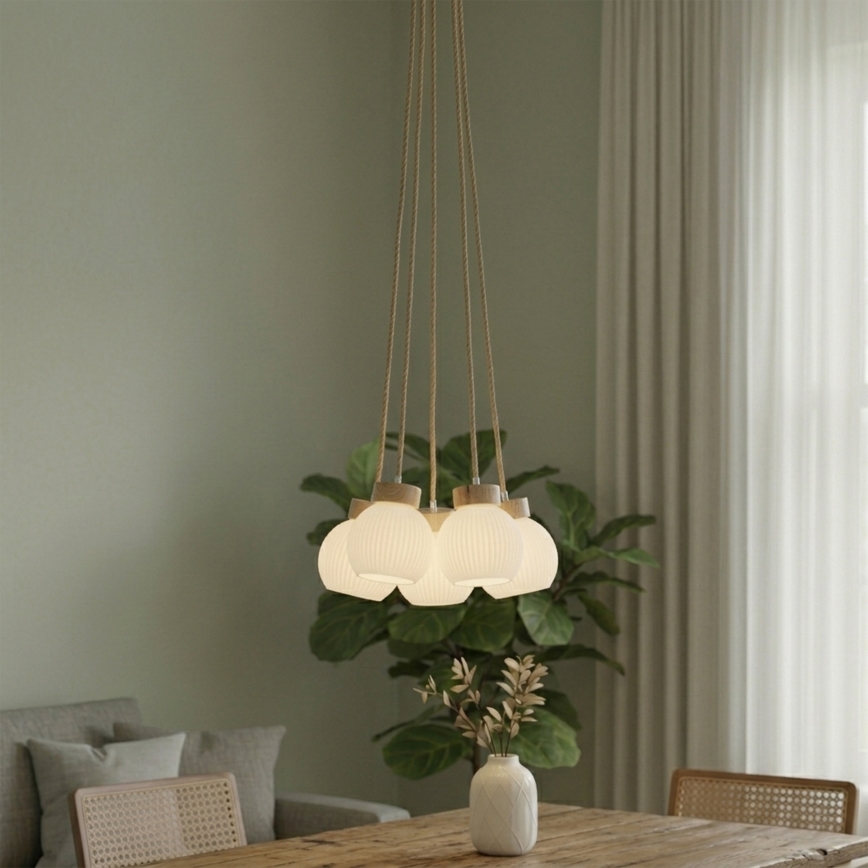 Pendelleuchte mit Kabel LOOMIS 5xE27/15W/230V 130 cm beige/Eiche