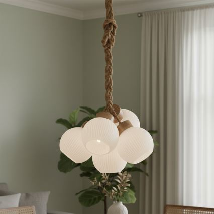 Pendelleuchte mit Kabel LOOMIS 5xE27/15W/230V 130 cm beige/Eiche